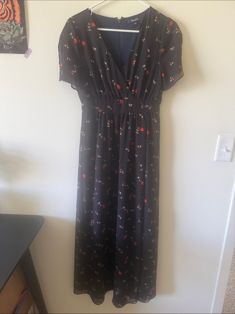 Madewell Navy Maxi Dress with Red Floral Print
